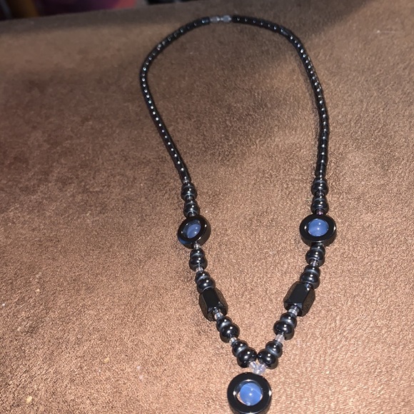 Beautiful Hermatite and Blue Stone Necklace - Picture 3 of 4